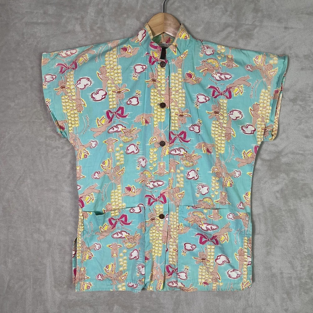 Vintage 50s Poi Pounder Tog Hawaiian Togs Shirt M Honolulu Cupid Cherub Aloha